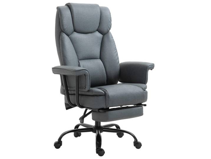 Vinsetto Bürostuhl höhenverstellbar Chefsessel Computerstuhl mit Fußstütze 360° PU, Grau, Leder, 80x126x68 cm, Büromöbel, Bürostühle, Drehstuhl