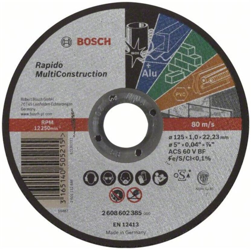 Bosch Trennscheibe gerade Rapido Multi Construction ACS 60 V BF, 125 mm, 22,23 mm, 1,0 (2608602385)