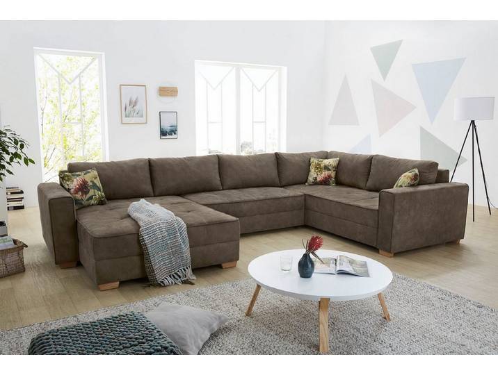 Jockenhöfer Gruppe Wohnlandschaft Brixen U-Form, B: 379 cm, mit Schlaffunktion, Bettkasten & Zierkissen