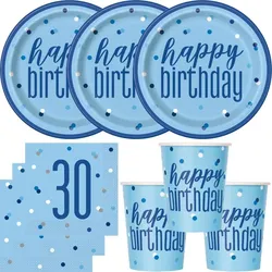 30. Geburtstag Partyset Einweggeschirr hellblau blau 48 tlg. Partygeschirr Teller Becher Servietten