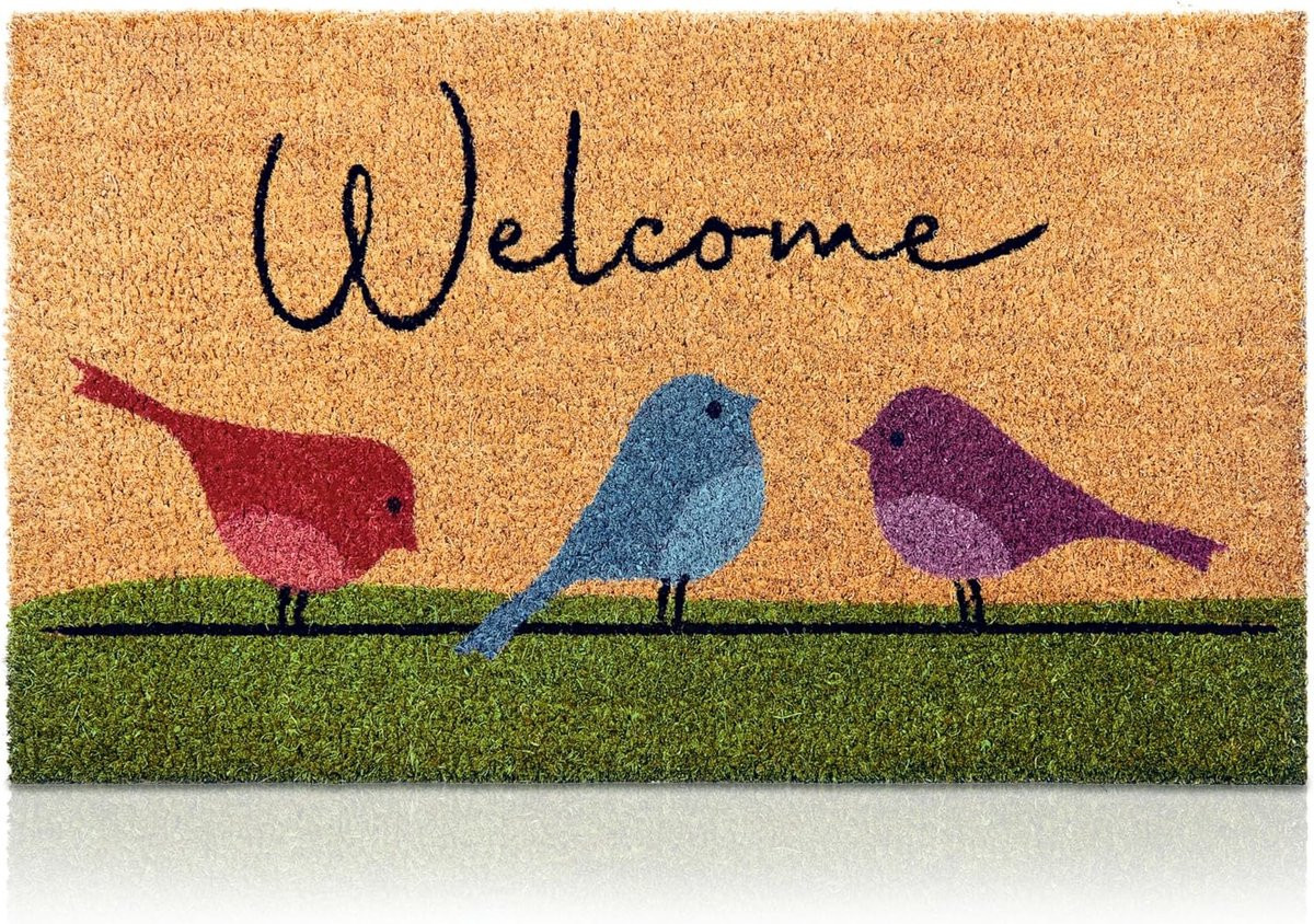 SnelShoppen Deurmat Kokosvezel met Kleurige Vogels, 70 x 40 cm, Antislip PVC onderzijde
