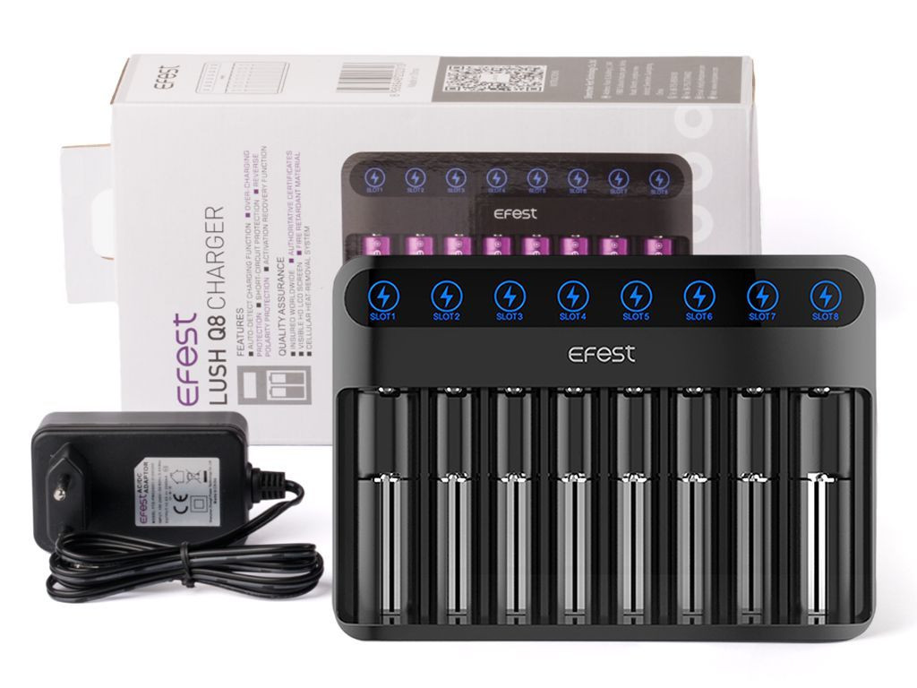 Efest Lush Q8 Batterijlader met 8 slots, 12V 2A