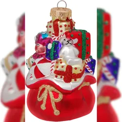 Krebs Glas Lauscha Multicolor 10cm Weihnachtsmannsack mit Jutesack, Glasornament, mundgeblasen und handdekoriert