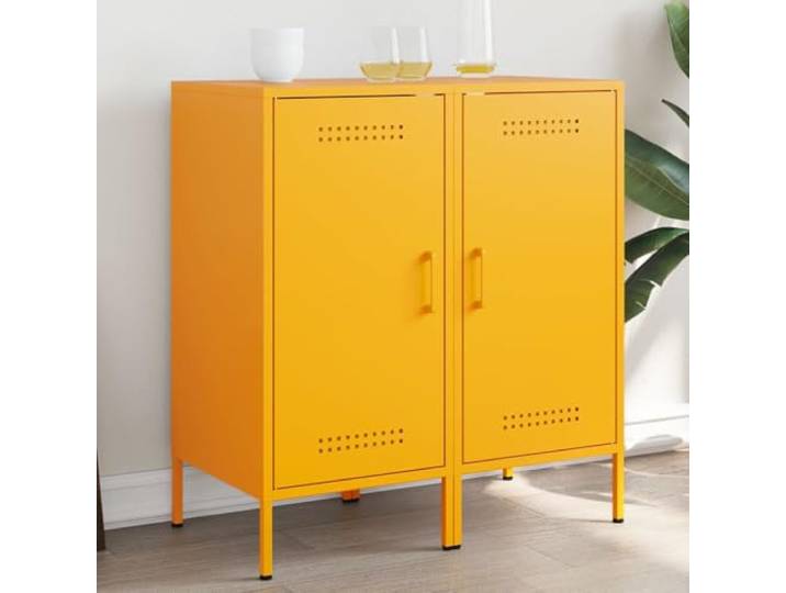 HEFZGDB Robuster Sideboard Schrank Metall mit Stauraum Wohnzimmer im Industrie-Stil Schwarz und verstellbaren Füßen, Beistellschrank modern aus Stahl, Sideboard 2 STK. mit verstellbaren
