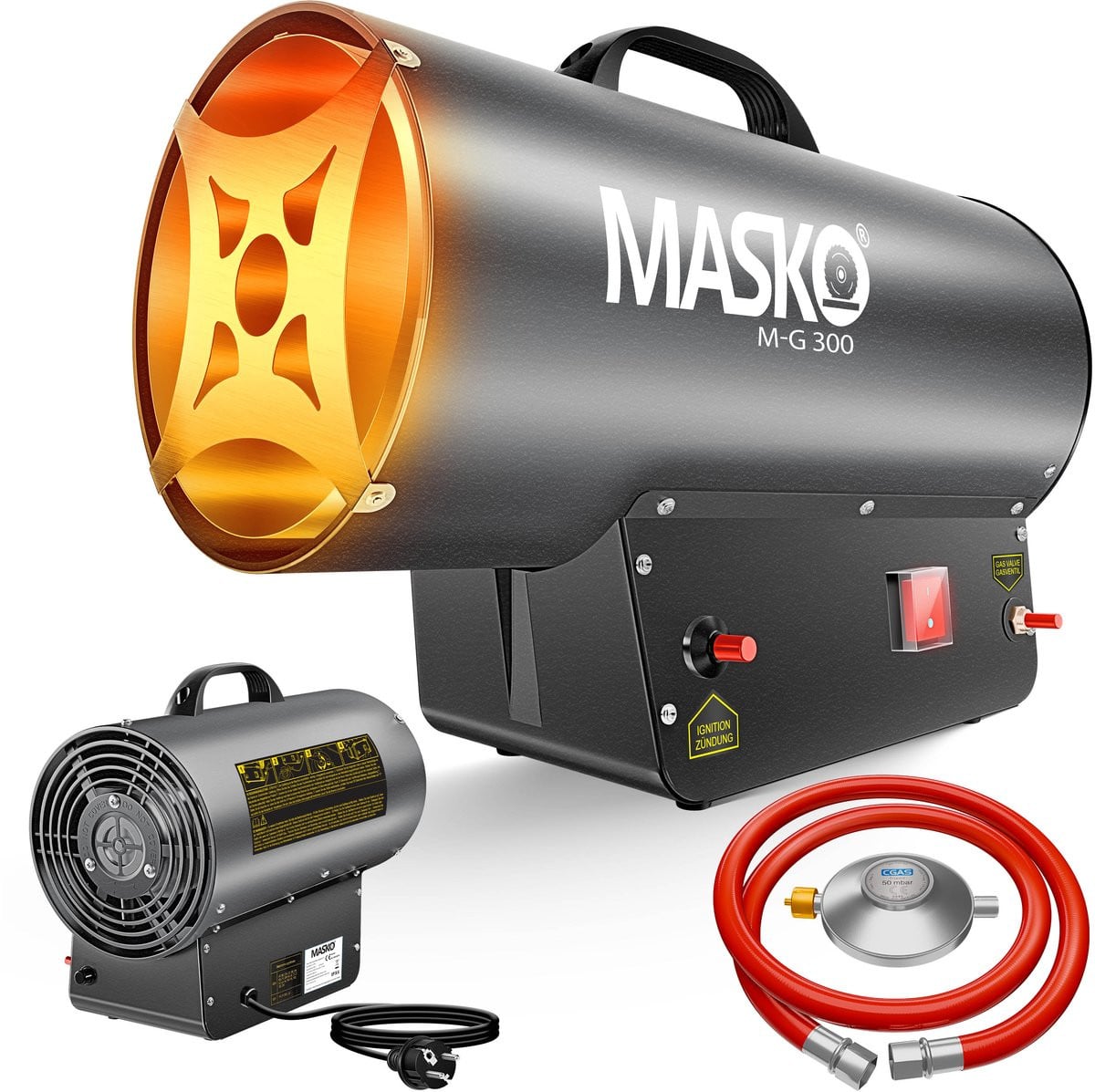 MASKO® Gaskachel met ventilator, 30 kW, warmluchtgenerator inclusief gasslang, antraciet