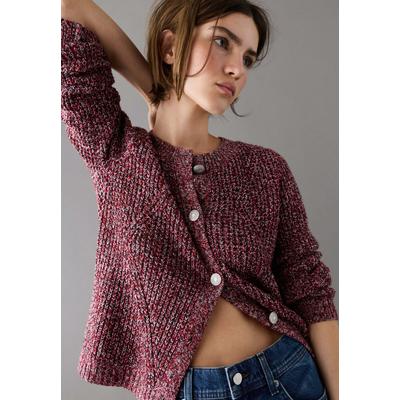 Strickpullover PEPE JEANS "Strickjacke ARIELA CARDIGAN", Damen, Gr. M, rot (berry rot), 70% Polyester, 25% Nylon, 5% Wolle, Pullover Strickpullover