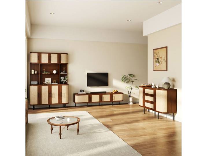 Ensemble meuble salon IVMEU 3 pièces TV Lowboard Sideboard et Hochschrank MDF couleur Walnut