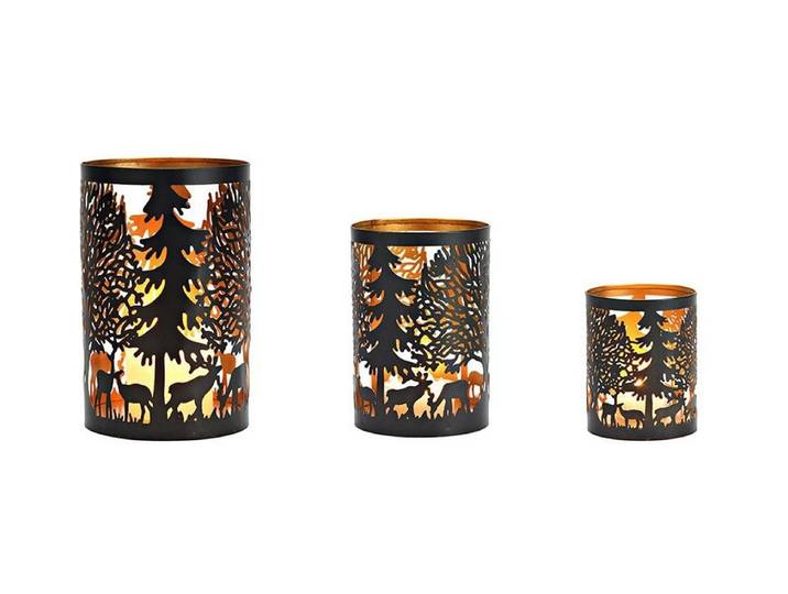 Windlicht G. Wurm Winterszene , schwarz (goldfarben, schwarz), Metall, Kerzenhalter, Windlicht