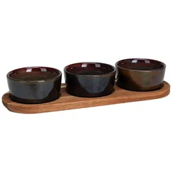 Casativo, Serviergeschirr, Vorspeisen 4er-Set, Schälchen auf Servierbrett, braun