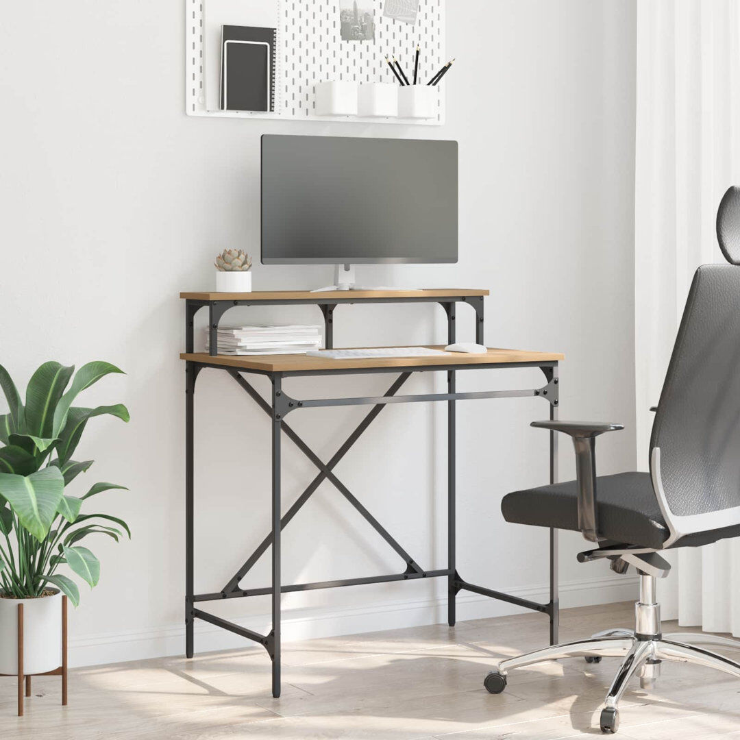 Trent Austin Design Steel Computer Desk Artisan Oak 90cm. H x 80cm. W x 50cm. D