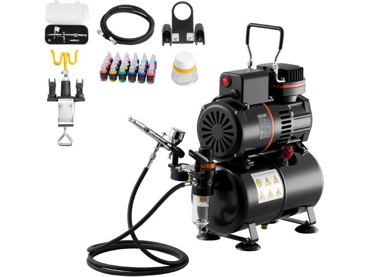 VEVOR Airbrush Pistoolset Luchtcompressor met Slangtank 2 Ventilatoren