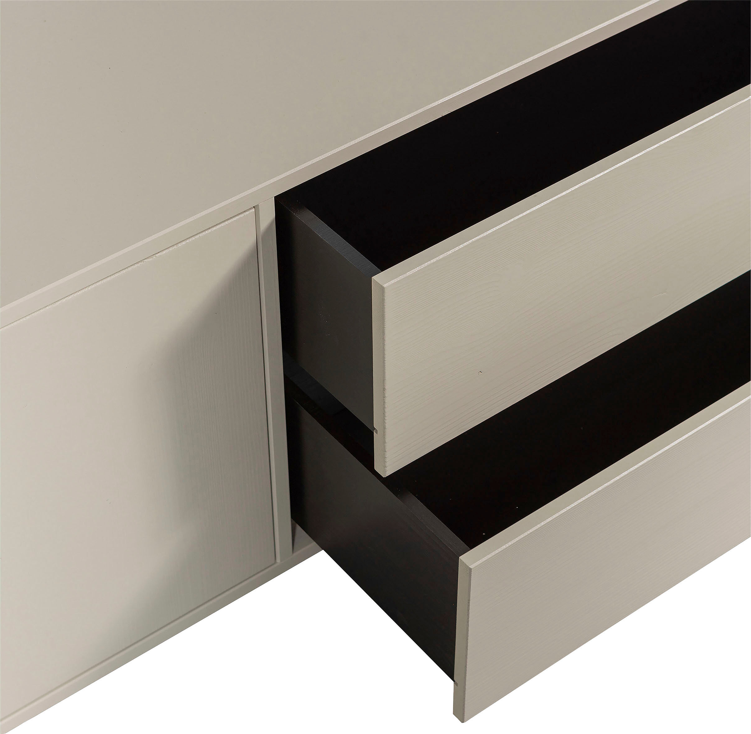 Lowboard WOOOD "Settle TV-Kommode", beige, B:200cm H:45cm T:44cm, Holzwerkstoff, Sideboards, Lowboard, mit zwei Schubladen, H 45 cm x B 200 cm beige B/H/T: 200cm x 45cm x 44cm, Kiefer