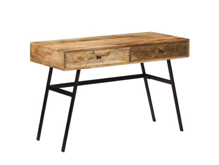 Schreibtisch mit Schubladen Massivholz Mango 110x50x76 cm Industriedesign,Stahlbeine,Ölbehandelt,Zwei Schubladen,Computertisch,Konsolentisch,Arbeitszimmer,Büro