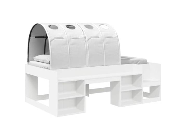 HFXHIJXQ Bettgestell mit Tunnel 90x190 cm Holzwerkstoff Bett Weiß Platzsparendes Design mit robuster Leiter und Lattenrost für ein modernes Schlafzimmer und Gästezimmer.
