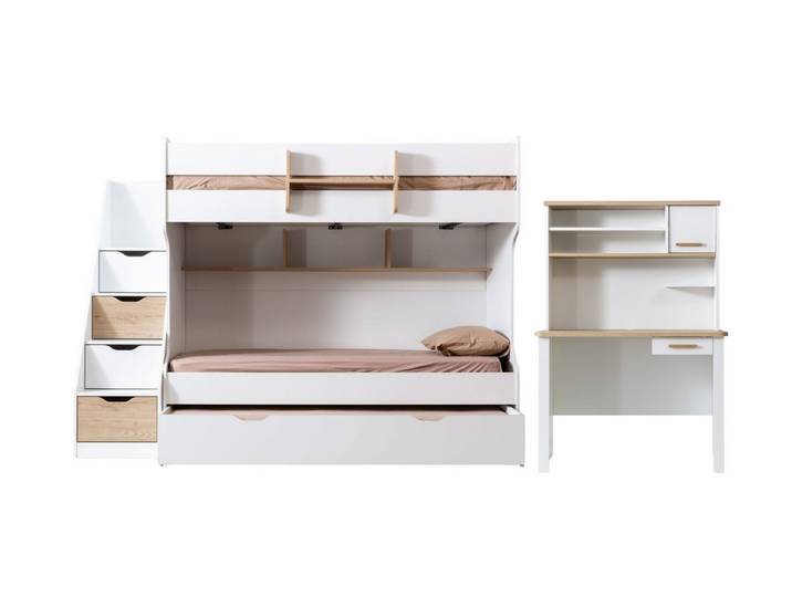 Villa Möbel Jugendzimmer-Set Valtora, (Etagenbett-Set, 2-tlg., Etagenbett und Schreibtisch), mit Bett, Nachttisch und Schreibtisch