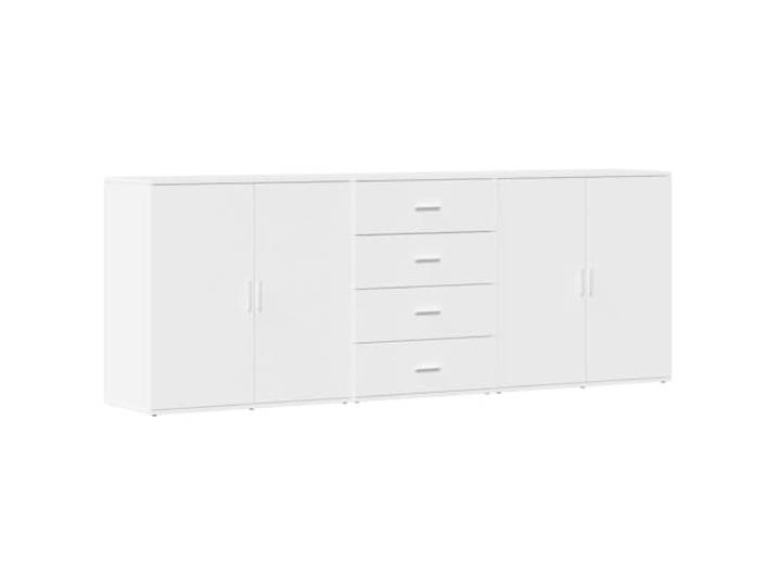 Fisinber Sideboard 3er Set Weiß Holzwerkstoff Kommode Schrank Dreiteiliges Anrichte Set in Weiß bietet viel Stauraum für Wohnzimmer und Flur mit robuster Oberplatte.