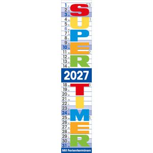 Korsch Streifenkalender 259427, Supertimer XXL, mit Datumsschieber & Ferienübersicht, 17 x 85 cm, Jahr 2027