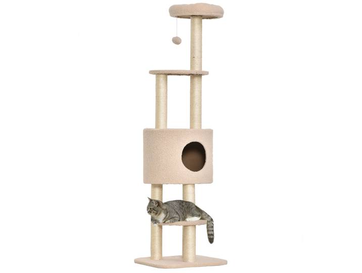 PawHut PawHut Arbre à chats avec griffoir arbre à grimper pour chat niche et plate-formes peluche haute densité 148 cm beige