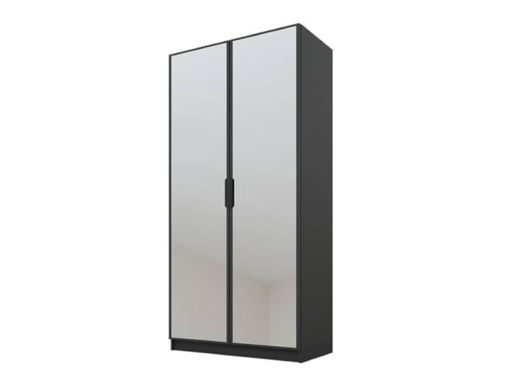 PAWS MEBLE Cynthia 100 – Moderner Kleiderschrank 2türig 100 cm – Holzoptik – Kleiderstange + Regale + 2 Spiegel