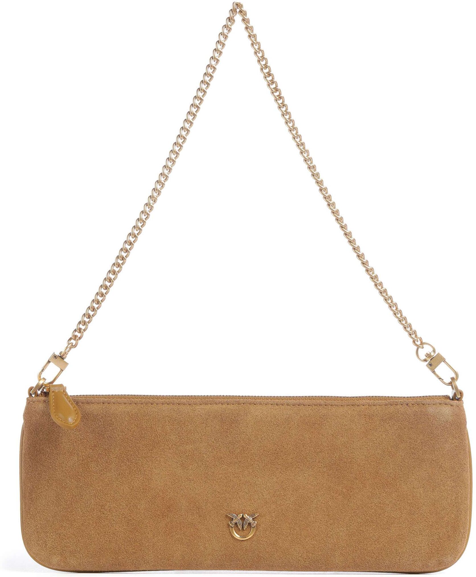 Pinko Flat Horizontal Schultertasche aus Leder, braun