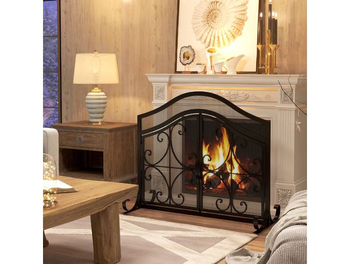 HOMCOM Grille Cheminée Acier Noir 105x40x80,5 cm