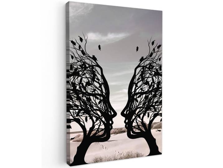 LEINWANDBILD Strand - Meer - Menschen - Baum - Moderne Kunst Wanddeko 40x60 cm