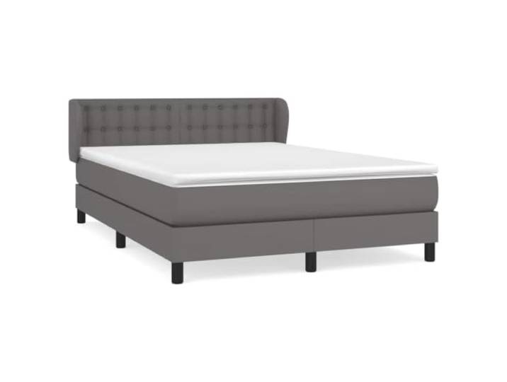 PUGYNBK Boxspringbett mit Matratze, Kunstleder, Grau, 140 x 190 cm Verstellbares Kopfteil, Taschenfedern, mittlere Härte, einfache Reinigung