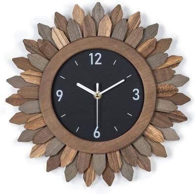 Value Selection 12 Inch Boho Wall Clock Rustic Wood Sunburst Silent Wall Clock 12 Inch Boho Wall Clock Rustic Wood Sunburst Silent Wall Clock