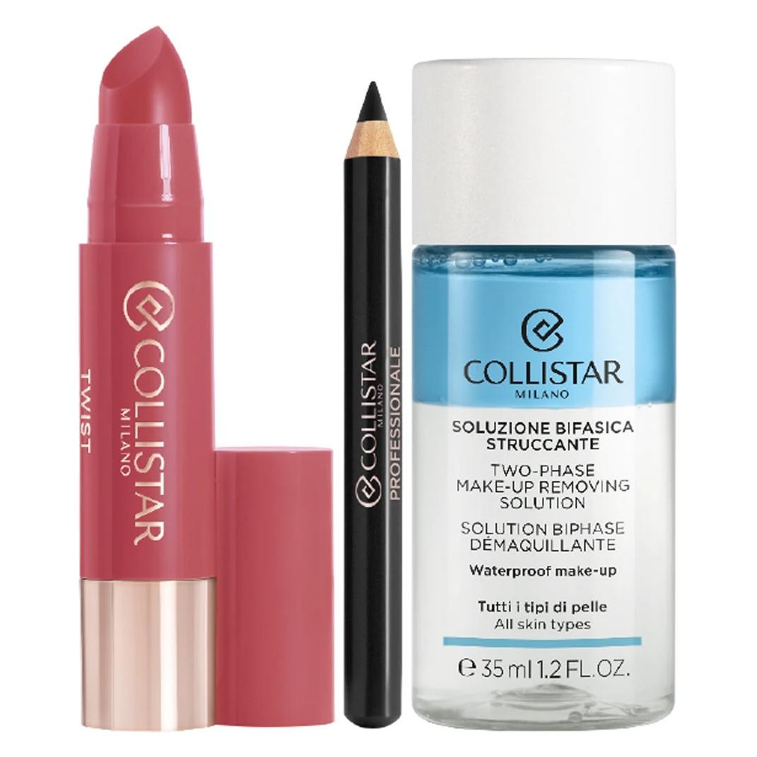 Collistar - TWIST BALMY GLOSS ROSE 216 +PROFESSIONALE MINI MATITA OCCHI + MINI BIFASICO 35 ML (Rose 216) (7007356)