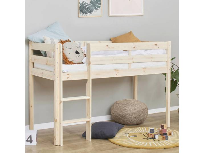 Mid.you Hochbett, Kiefer, Holz, Kiefer, H2, Höhe ca. 9 cm, 70x160 cm, für Rollrost geeignet, Kinderzimmer & Jugendzimmer, Kindermöbel, Kinderbetten, Hochbetten