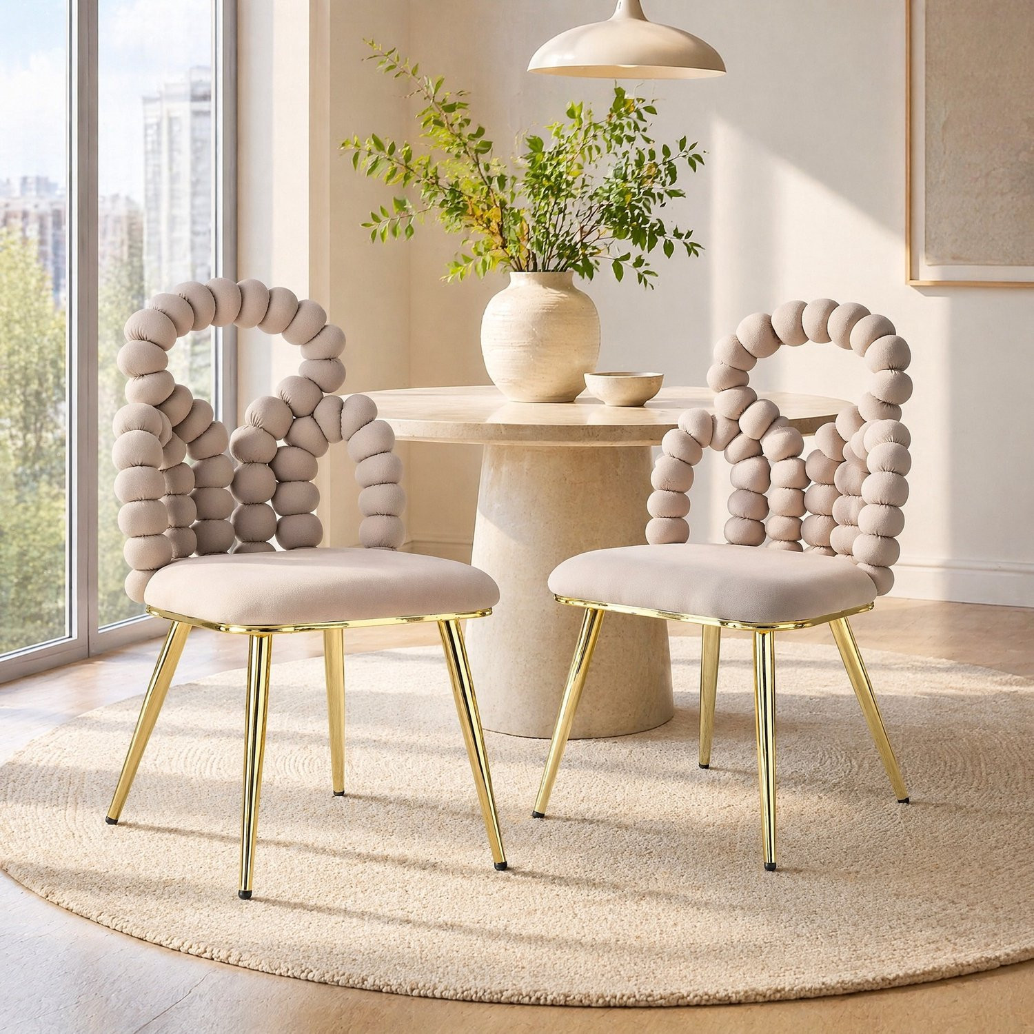 CHICFURN Eetkamerstoel met opengewerkte rugleuning in lichtgrijs velvet