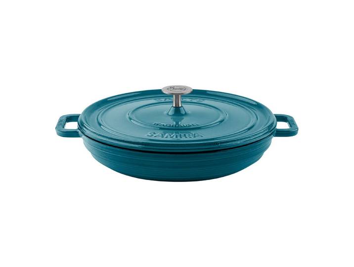Sallys Schmortopf Hochwertiger Gusseisentopf Samira, 3L Bräter in Ø 32 cm, Vollgusseisen mit hochwertiger Emaille-Beschichtung (Schmortopf mit Deckel, flacher Bräter, gleichmäßige Wärmeverteilung, ofenfest bis 250 °C), ideal zum Schmoren, Braten & Backen