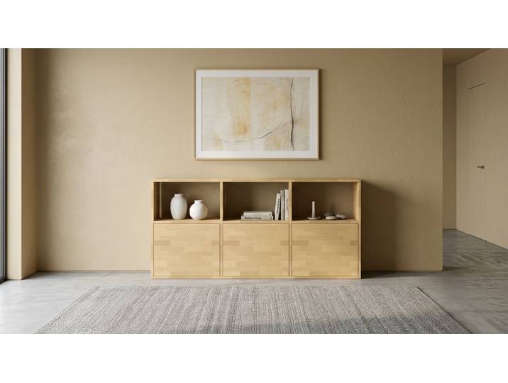 TV Sideboard mit Holztüren Buche Natur geölt