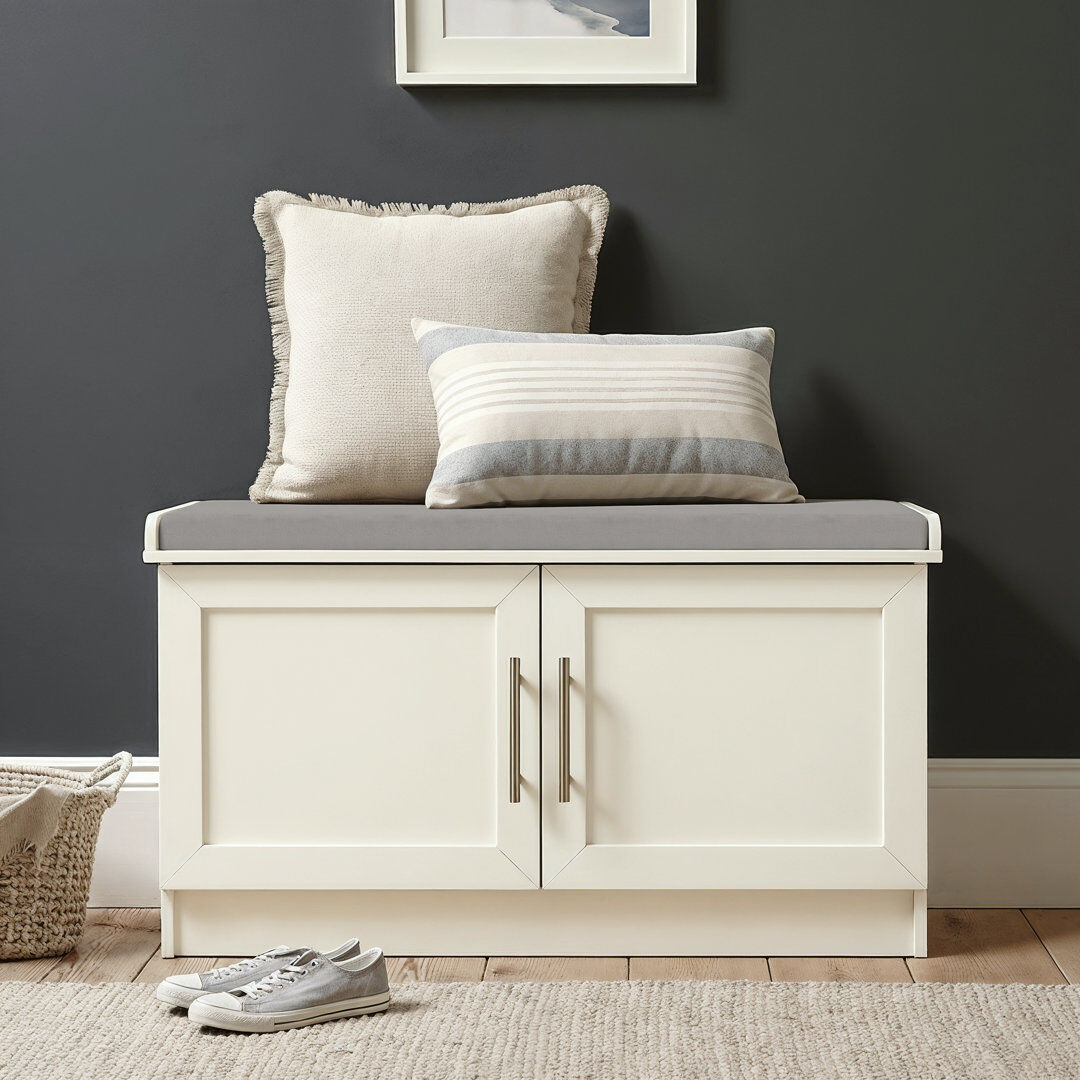 August Grove Cleverton 2 Door Storage Bench Ivory 49cm H X 90cm W X 35.3cm D