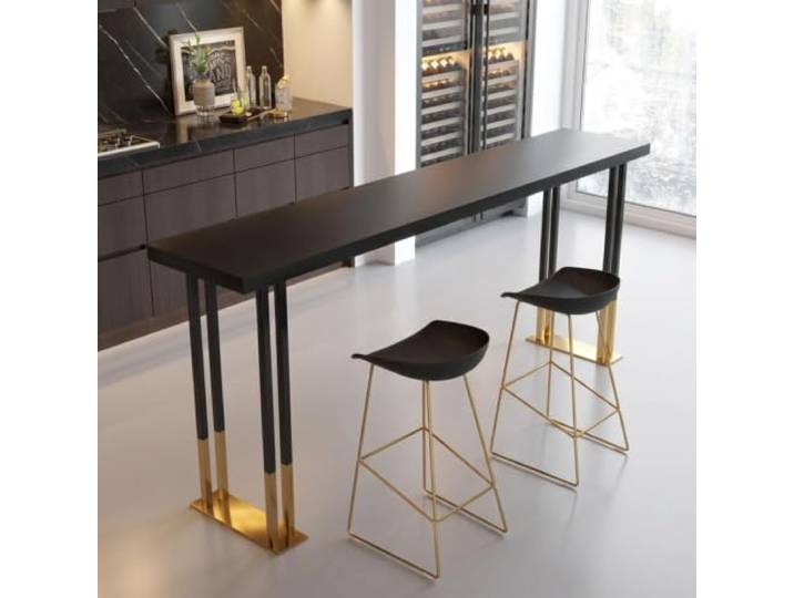 Stehtisch Bartisch Rechteckig, Schmaler Hochtisch Küche Balkon Garten Bistrotisch Theke Tresen Holz Schwarz Metall, Industrial Anrichte Esszimmer Wohnzimmer Klein Wohnung