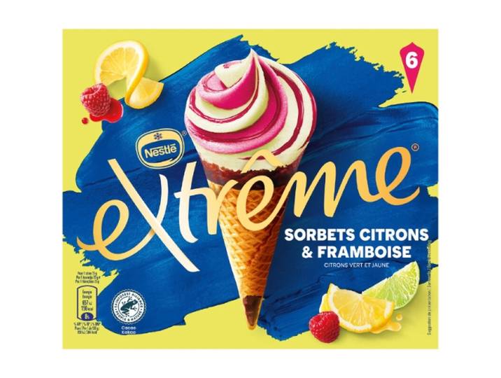EXTREME Glaces Cônes Framboise Citron 6 cônes – 438 g