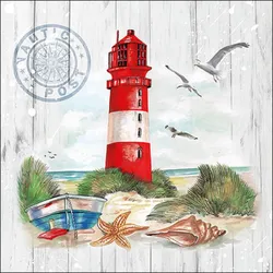 Ambiente 20 Servietten Papier 33x33cm 3-lag - hochwertige Einweg Papierservietten Leuchtturm Möwen Boot Muscheln maritim Küste Dekoration Urlaub Meer Tischdeko