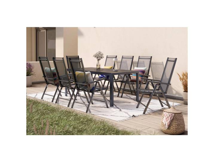 Ambia Garden Gartentischgruppe, Anthrazit, Schwarz, Metall, Kunststoff, rechteckig, Flachrohr, Stühle klappbar, Rückenlehne mehrfach verstellbar, Gartenmöbel, Gartenmöbel-Sets