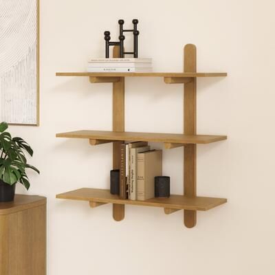 Nathan James Frankie 3-Tier Wall Mounted Wood Shelf with Solid Wood Support Frame