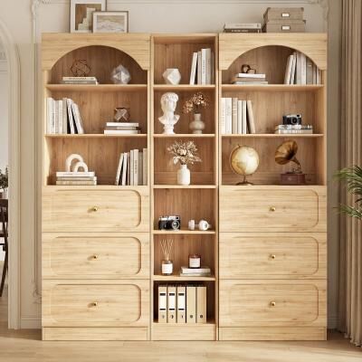 Rackcog 80'' Tall Bookcase with Wood Drawers, Arched Bookshelf Organizer System with Storage Shelves