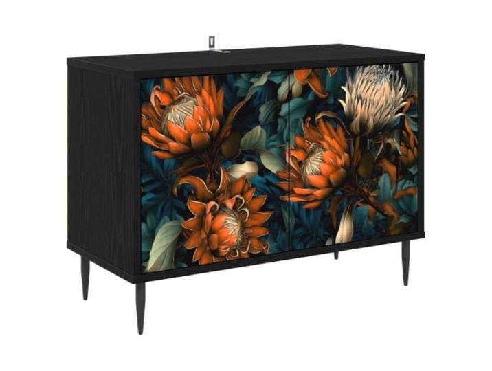hliofuir TV-Schrank Lowboard 69x33x50,5 cm TV-Board Schwarz Eichen-Optik Kompaktes TV-Board mit 2 Türen und Zier-Muster für Wohnzimmer und Schlafzimmer, erhöhte Füße für gute Luftzirkulation.