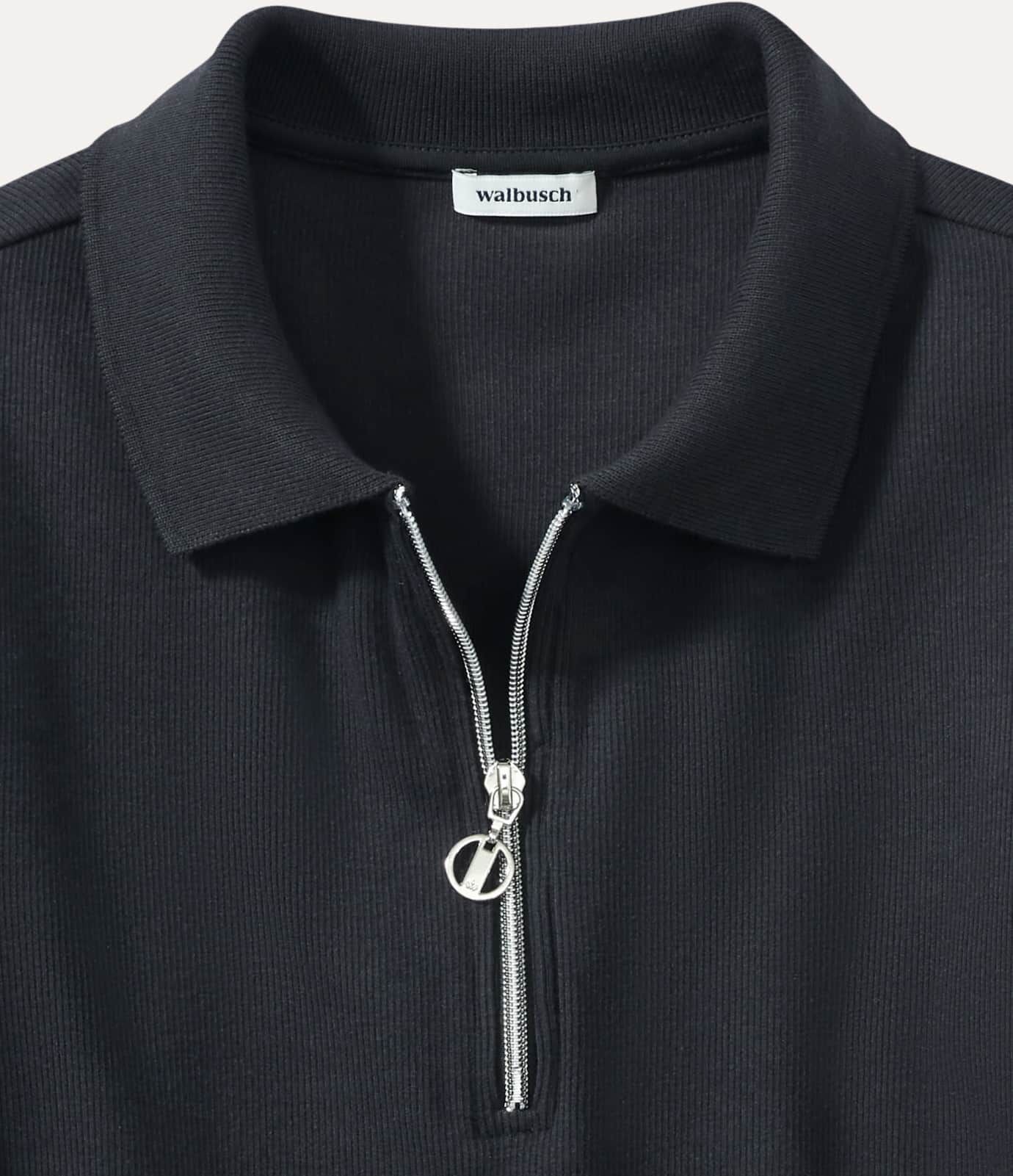 Walbusch Rippenpolo Zip&Go, normale Größen, Farbe Schwarz, 50, softer angerauter Jersey warm & weich Damen