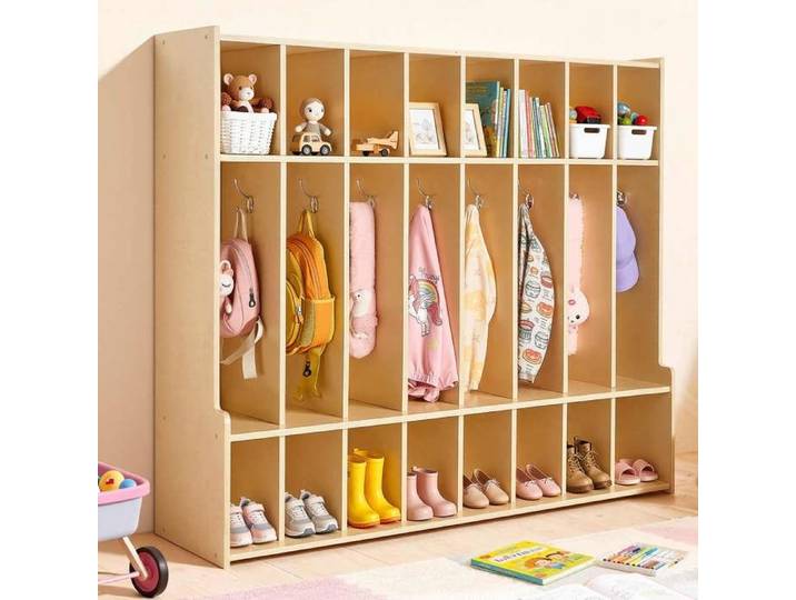 Vestiaire 8 Enfants Ouvert-VEVOR-Penderie pour Enfants en Bois-Rangement pour Crèche Maternelle Garderie Maison