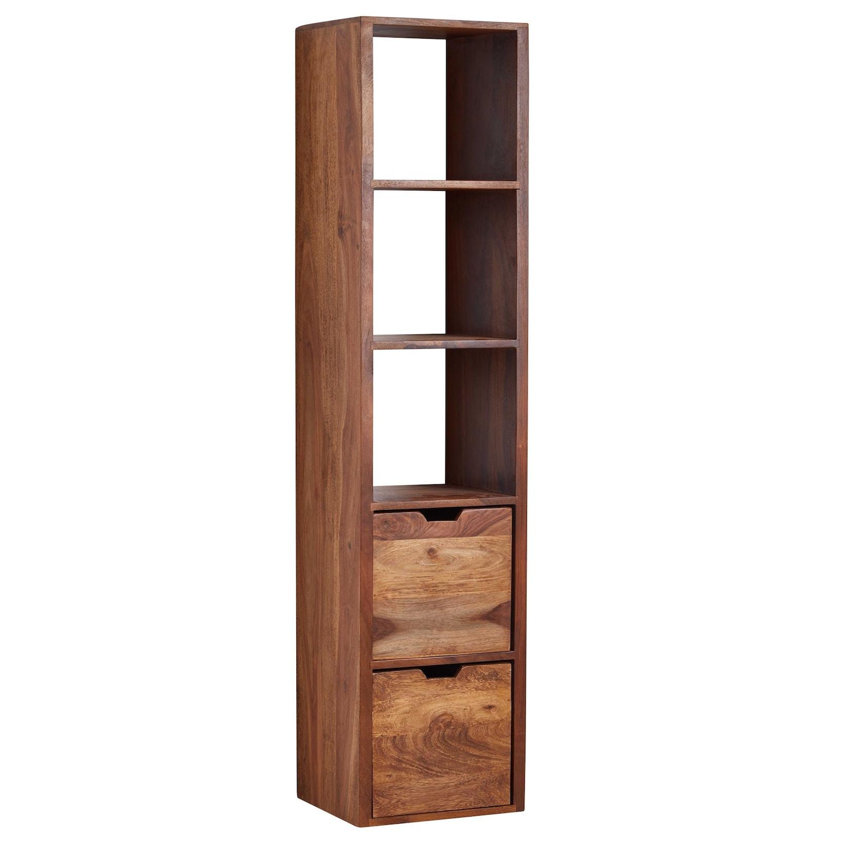 KADIMA DESIGN "Zephyr" Wandregal, Sheesham Massivholz, Flexibler Aufbau, 5 Ablagefächer, 2 Schubladen