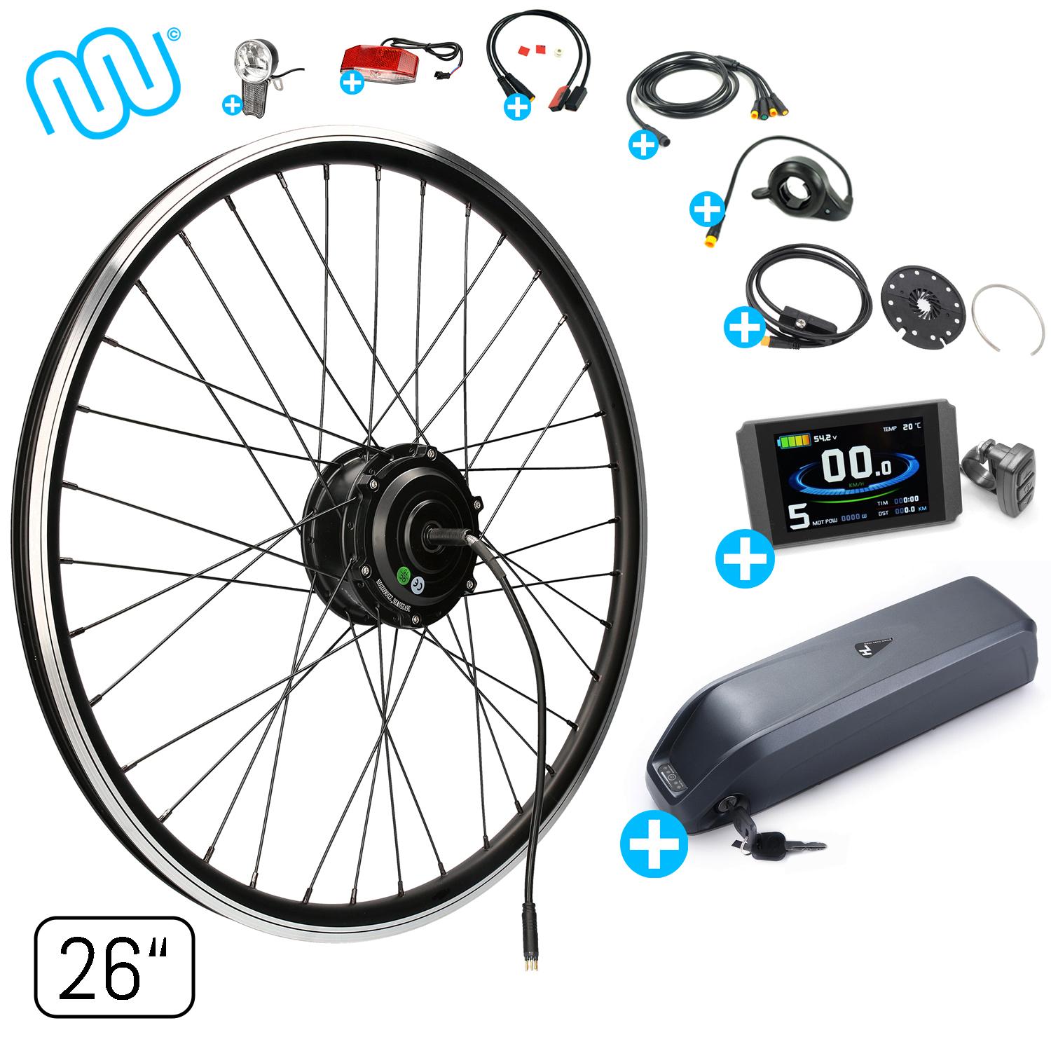 windmeile | Kompakter E-Bike Umbausatz, Hinterrad Motor, inklusive Akku, mit komplettem Zubehör, Schwarz, 26" Zoll, Umbau Kit, Pedelec
