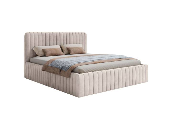 Lit capitonné double 140x200 en velours grège