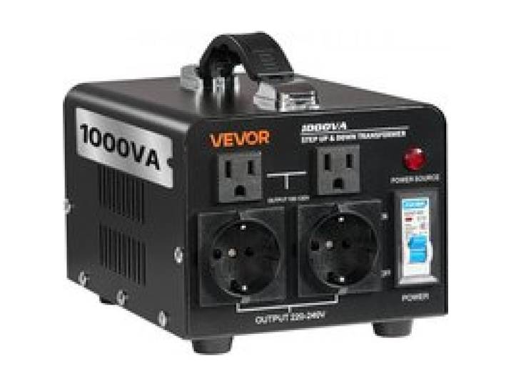 VEVOR Spannungswandler-Transformator, 1000 VA, Aufwärts-/Abwärts-Leistungstransformator, Konvertierung von 110 V auf 220 V & von 220 V auf 110 V, mit US-& EU-Steckdosen, Netzkabel, Schutzschalter
