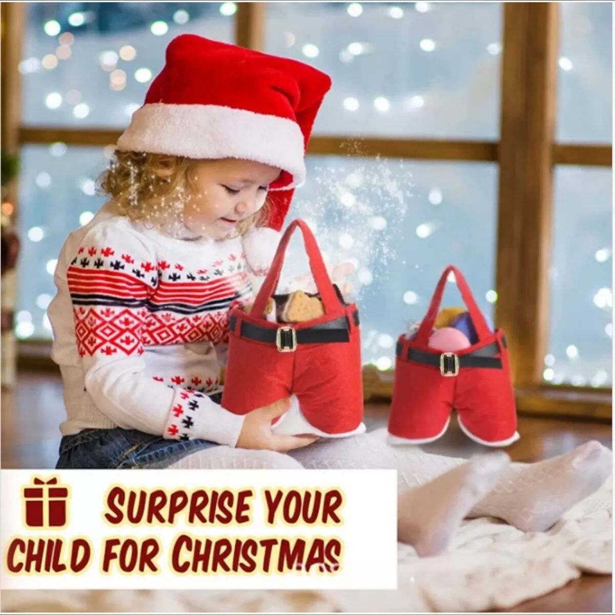 INF Weihnachtsmann-Shorts Geschenktüte - Festliche Vliesstoff-Weihnachtsbonbon- & Weinflaschentasche M