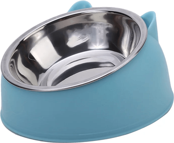 Inspire Essentials PurrEase Elevated Cat And Dog Feeding Bowl With Stainless Steel Liner blue