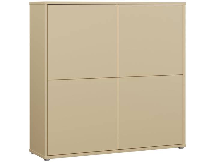 Highboard FORTE Alice Springs , beige (buttergelb), B:124,5cm H:121,5cm T:34,9cm, Holzwerkstoff, Sideboards, Highboard, Grifflos,Push to open, Stauraum